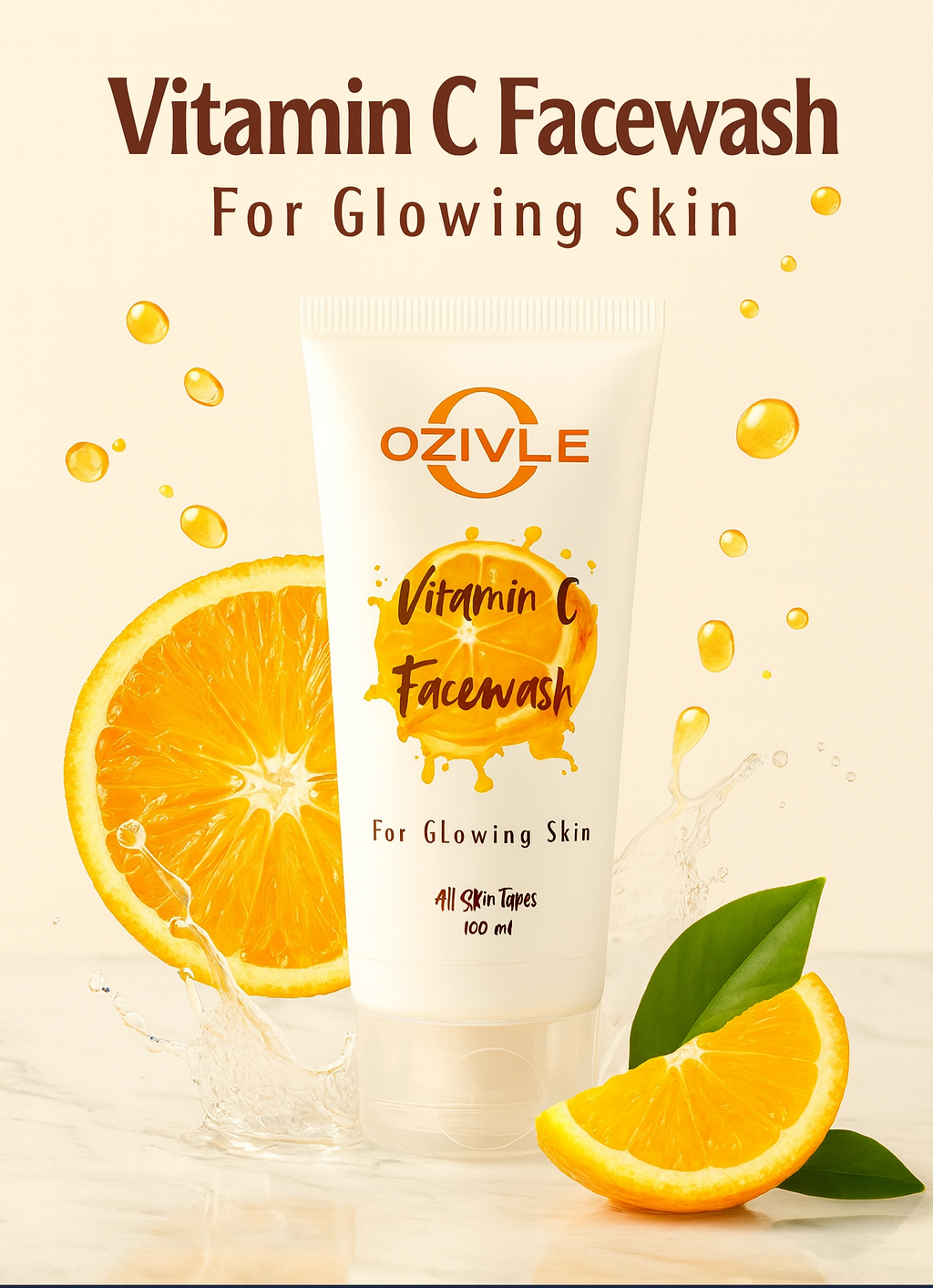Ozivle Vitamin C Facewash β Brightening Face Wash for Glowing Skin β Paraben & Sulphate Free β For All Skin Types β 100ml